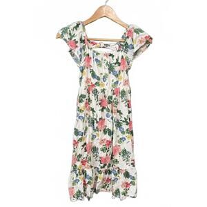 Old Navy Girls Floral Flutter-Sleeve Fit & Flare Midi Dress White Pink Size L